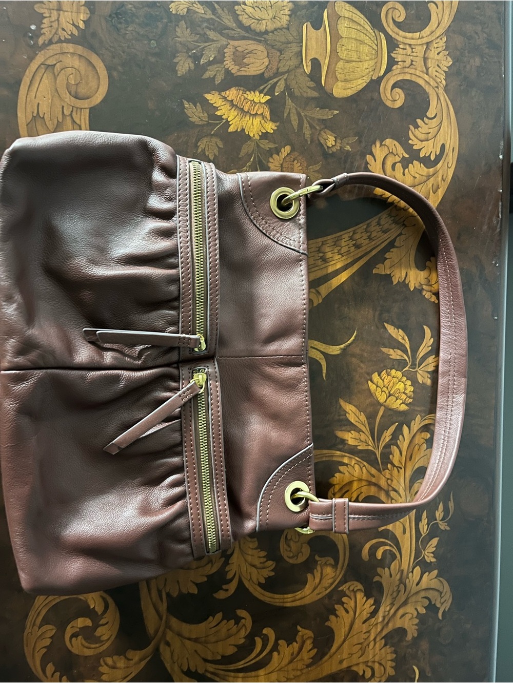 American Leather Co. Everyday Brown Leather Shoulder Bag with Dual Zip Pockets